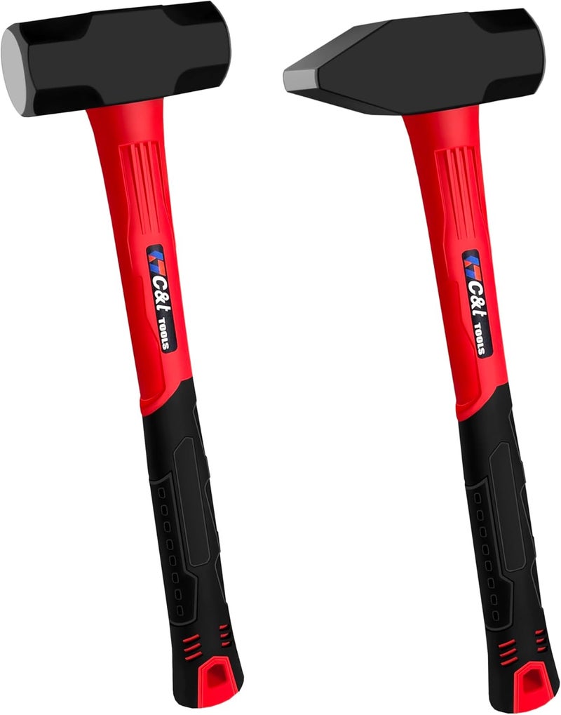 ct 2 Piece Hammer Set, 3lb Sledge Hammer-Drilling Hammer & blacksmith hammer,mini sledge, cross peen hammer, Fiberglass & Soft No-Slip Handle,Perfect for Demolition, Construction and Blacksmithing - Image 1